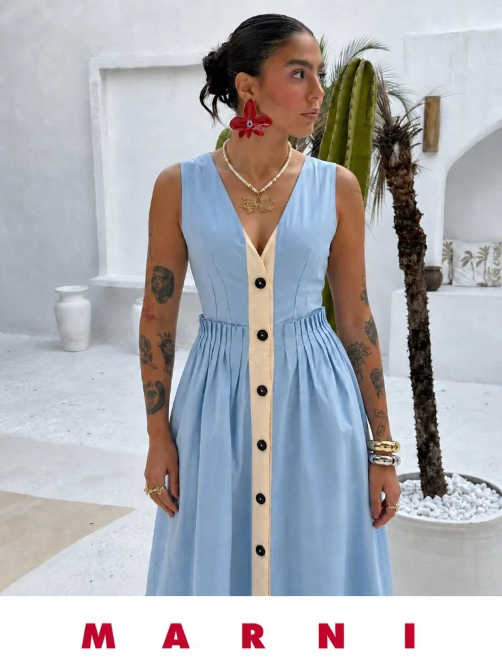 Marni Sky Blue Button Front Midi Dress Sleeveless Cotton Poplin EU M - Picture 1 of 10